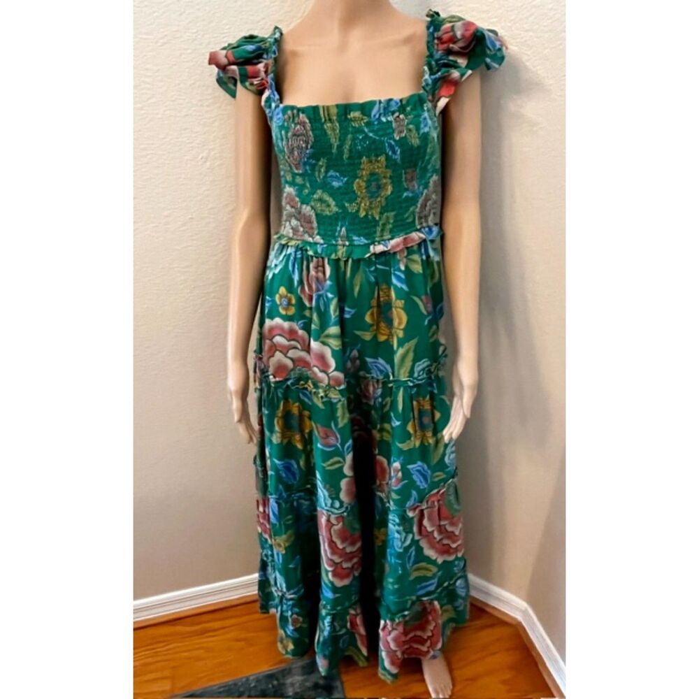 SZ M Love The Label Anthropologie Sleeveless Maxi Dress Green Floral Print - Picture 5 of 11
